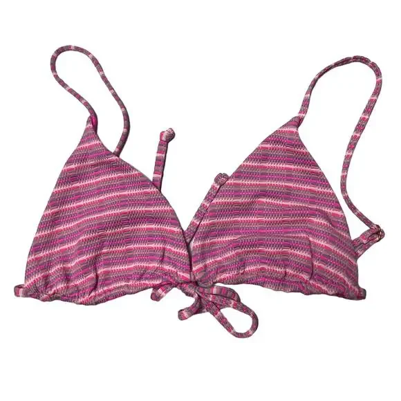 L*SPACE Brittany Bikini Top Electric Pique Stripe Pink Triangle Tie Large NEW - Picture 5 of 9